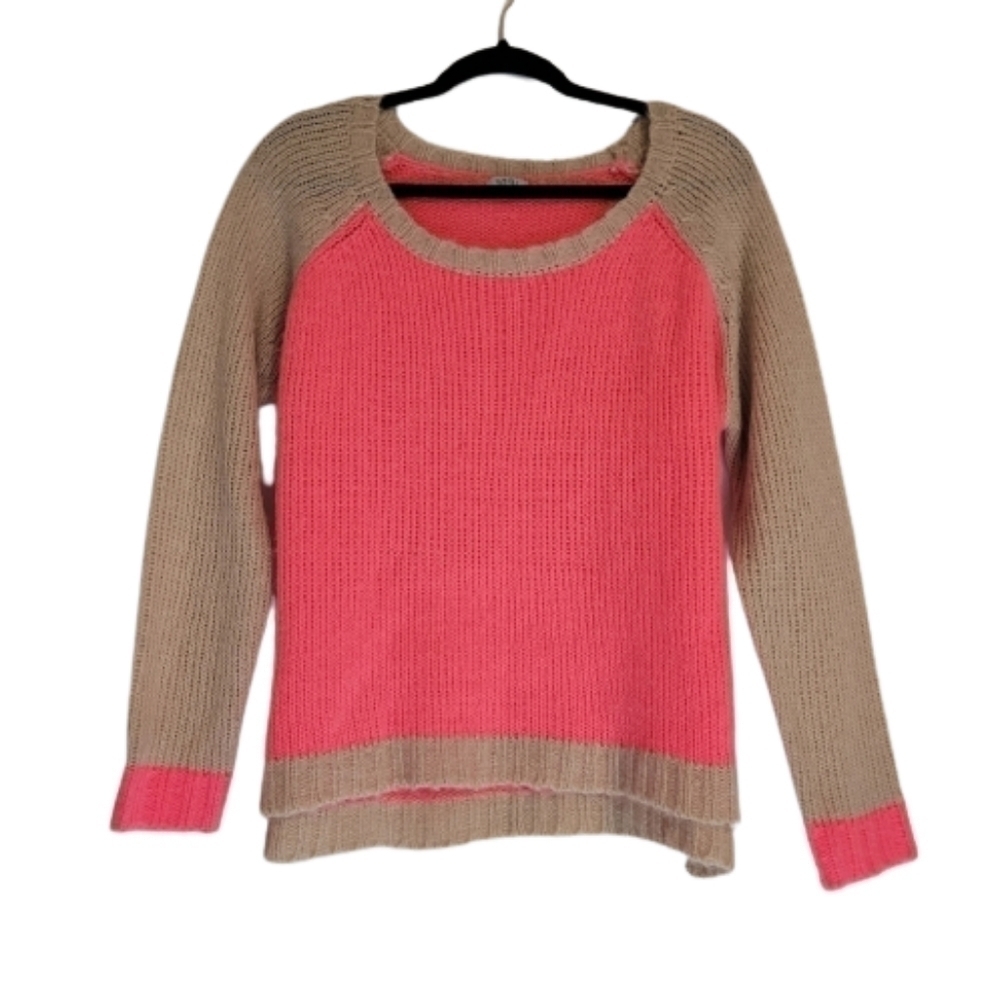 Tobi Neon Pink And Tan Knit Cropped Sweater